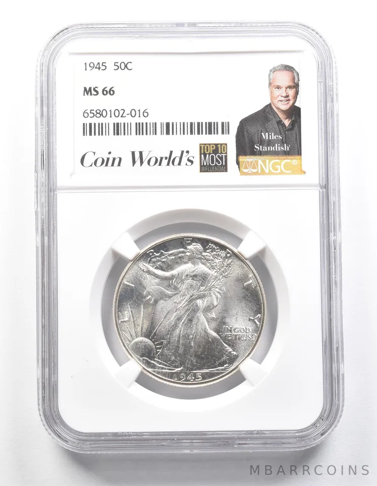 1945 Walking Liberty Half Dollar Miles Standish MS66 NGC *1334