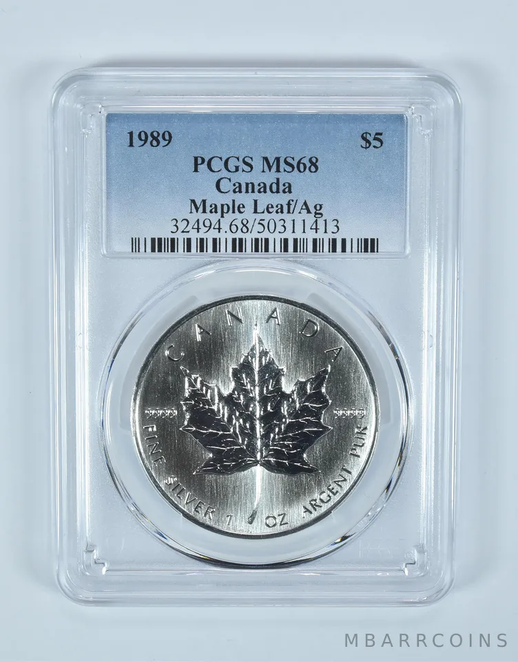 1989 Canada 5 Dollars Silver Maple Leaf MS68 PCGS Blue Label