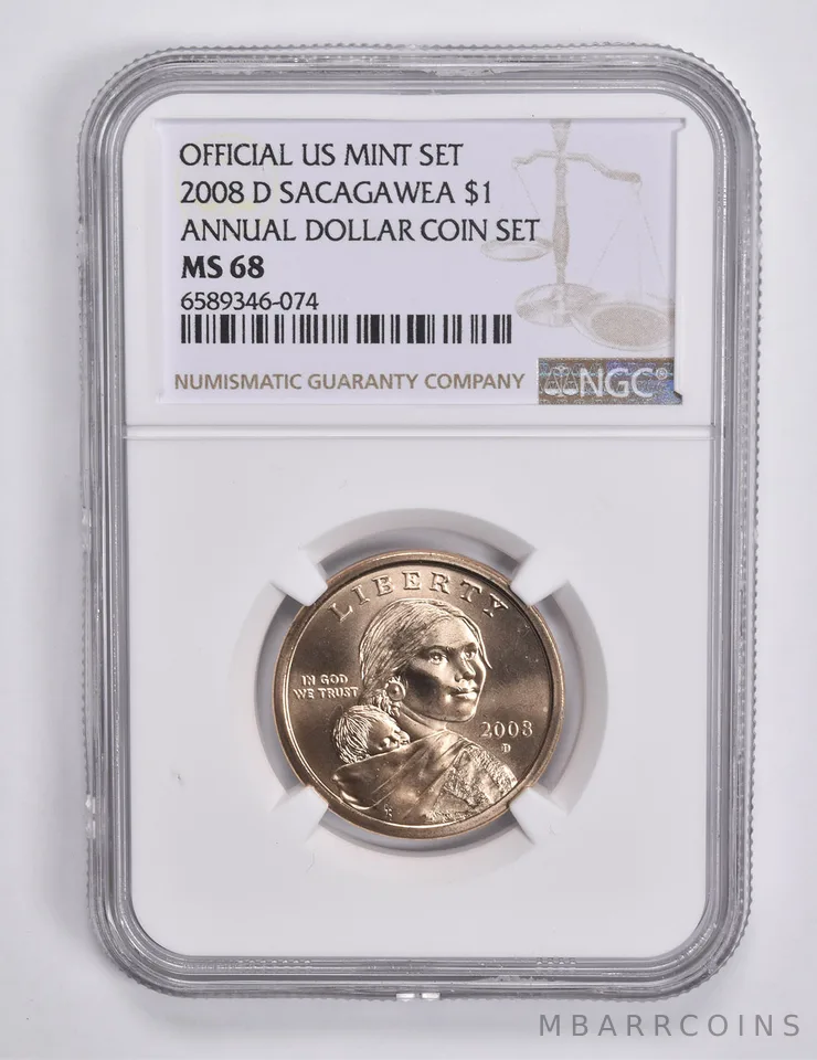 2008-D Sacagawea $1 Annual Dollar Set MS68 NGC Brown Lbl