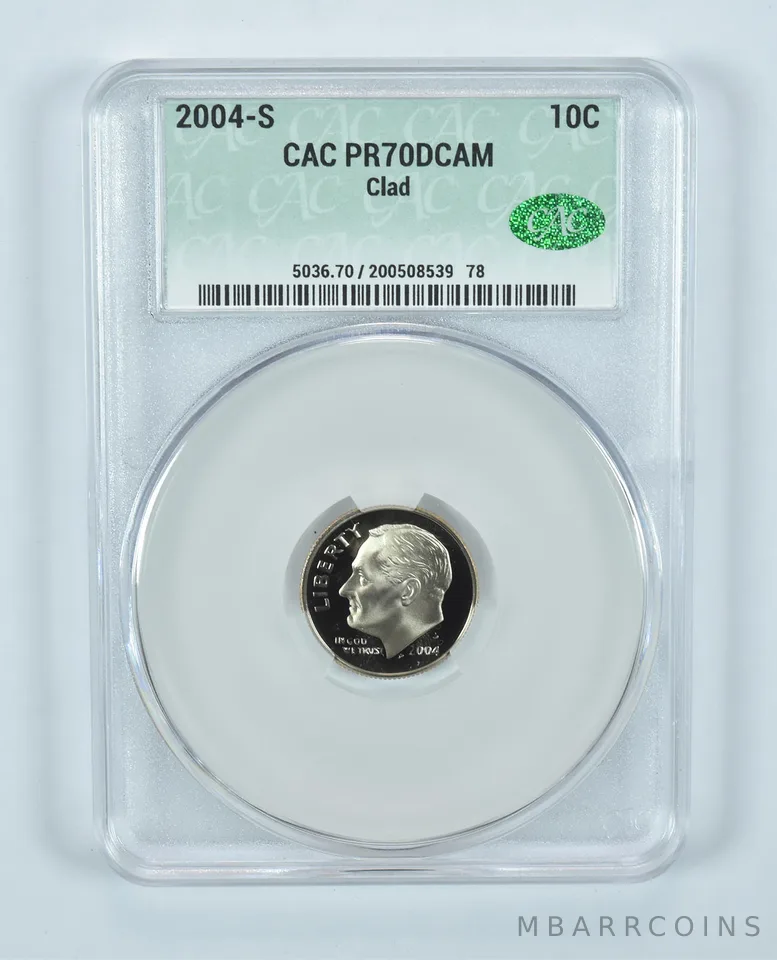 2004-S Roosevelt Dime CLAD PR70 DCAM CAC CACg