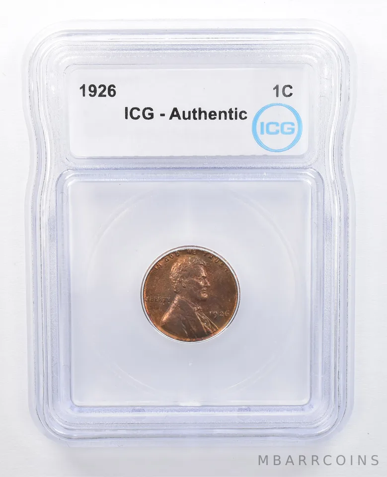 1926 Lincoln Wheat Cent Authentic ICG Red/Green Tone *7641