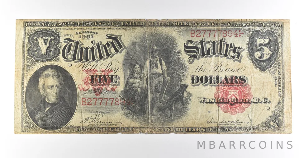 1907 $5 Legal Tender Red Seal Large Note Fr#85 *4697