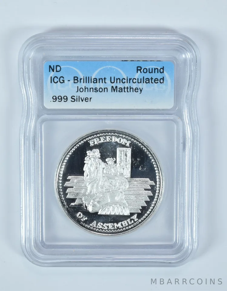(ND) Silver Art Round 1 Oz Freedom Of Assembly Johnson Matthey BU ICG