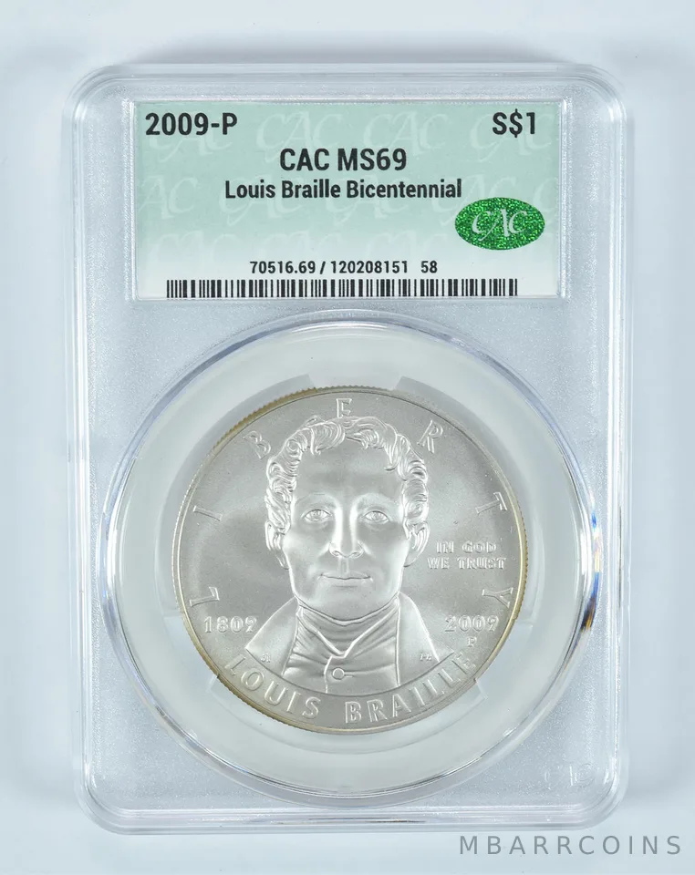 2009-P Louis Braille Commemorative Silver Dollar MS69 CAC CACg