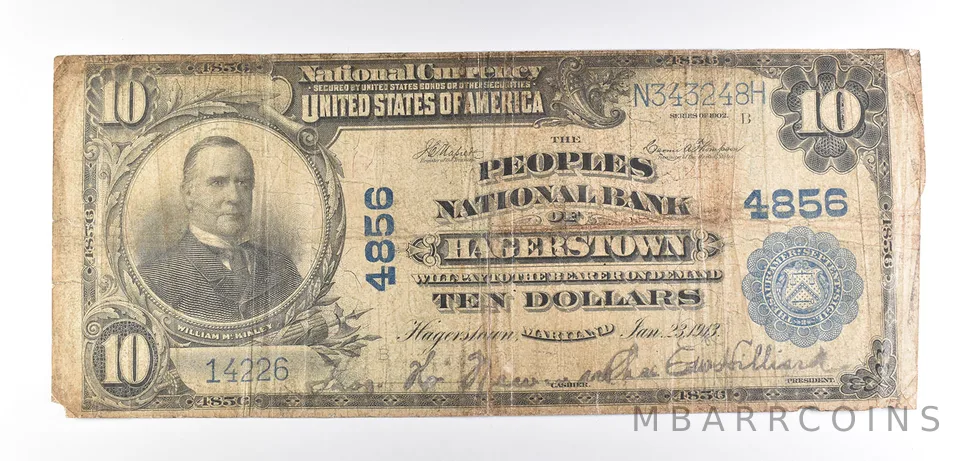 1902 $10 Hagerstown, MD National Currency Note Large Note 4856 *6023