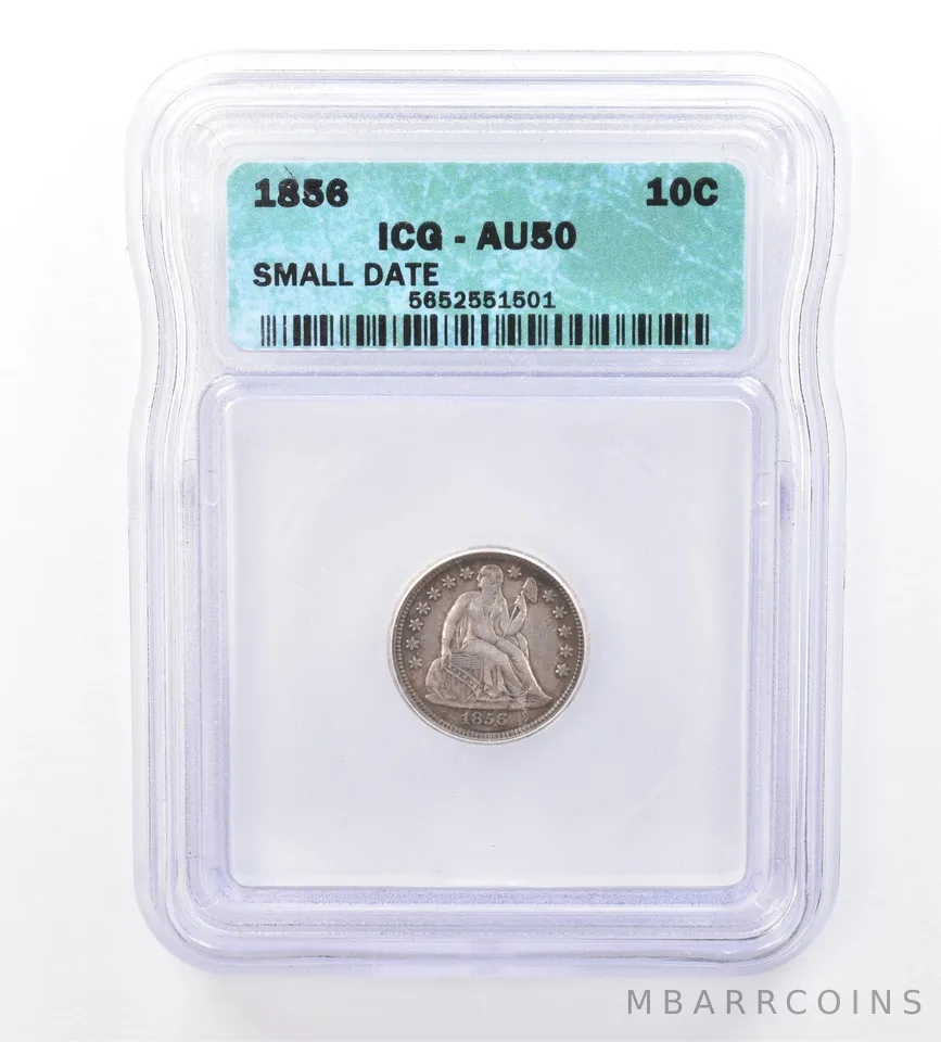 1856 Seated Liberty Dime Small Date AU50 ICG Beautiful Tone a1549