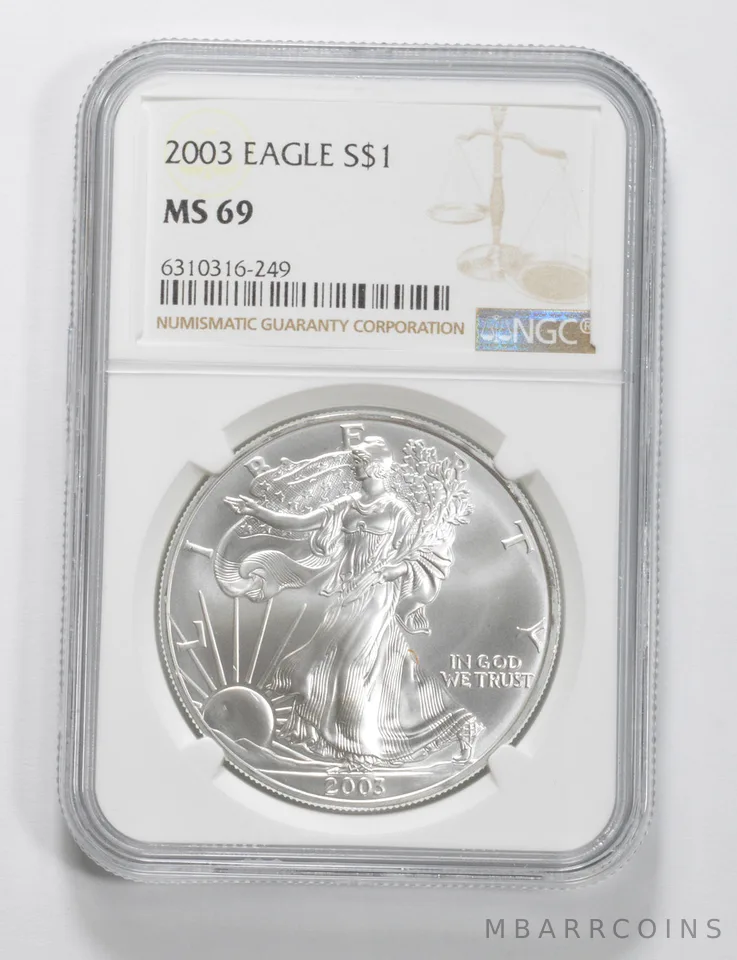 2003 American Silver Eagle MS69 NGC Brown Label