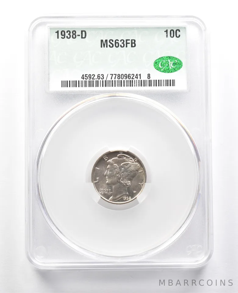 1938-D Mercury Dime MS63 FB CAC a2309
