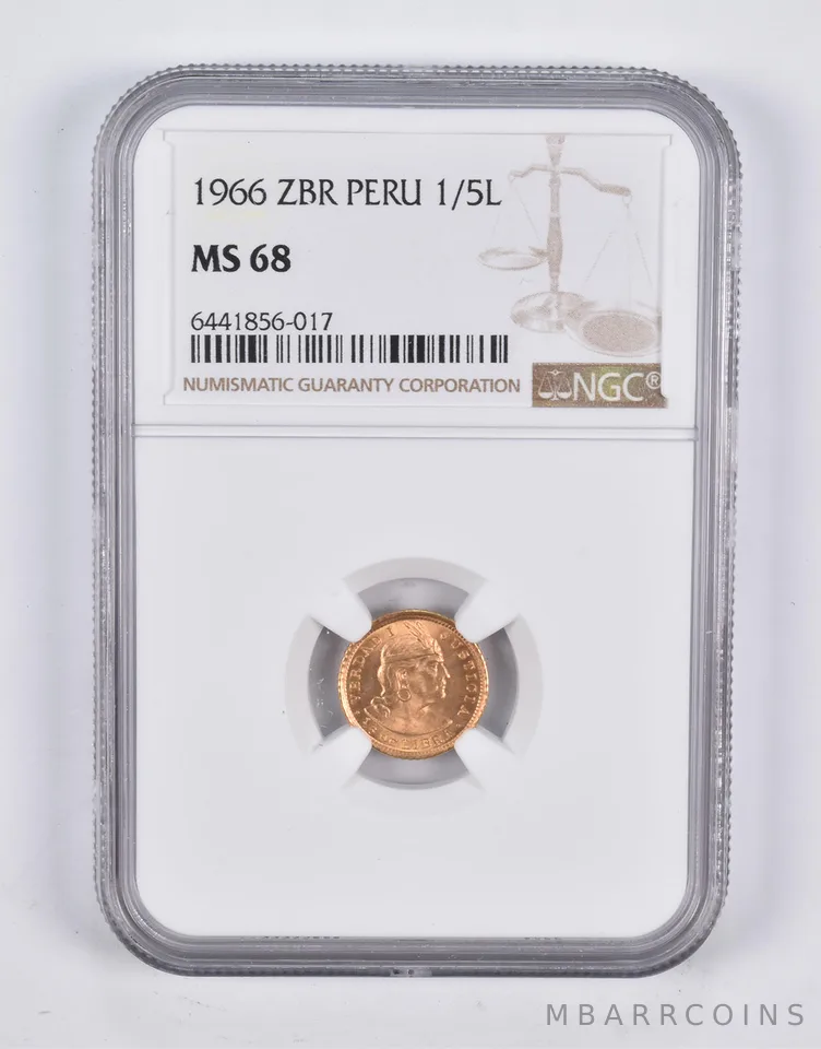 MS68 1966 ZBR Peru 1/5 Lire NGC *2215