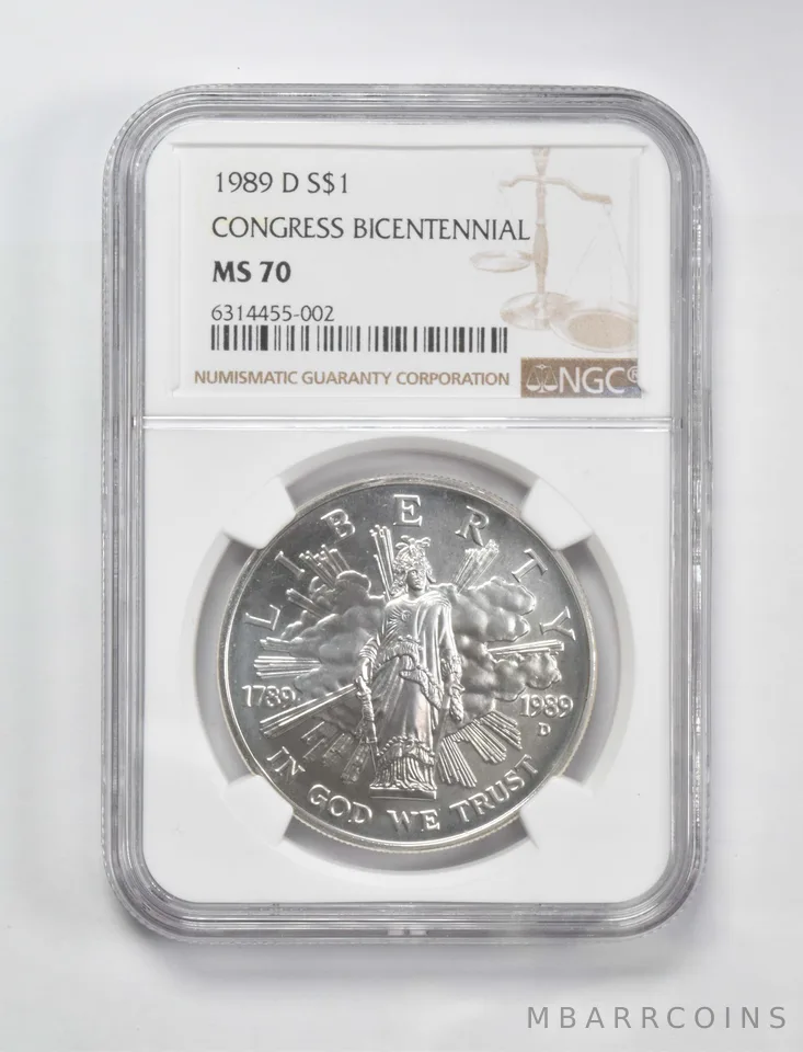 1989-D Congress Bicentennial Commemorative $1 MS70 NGC Brown Label
