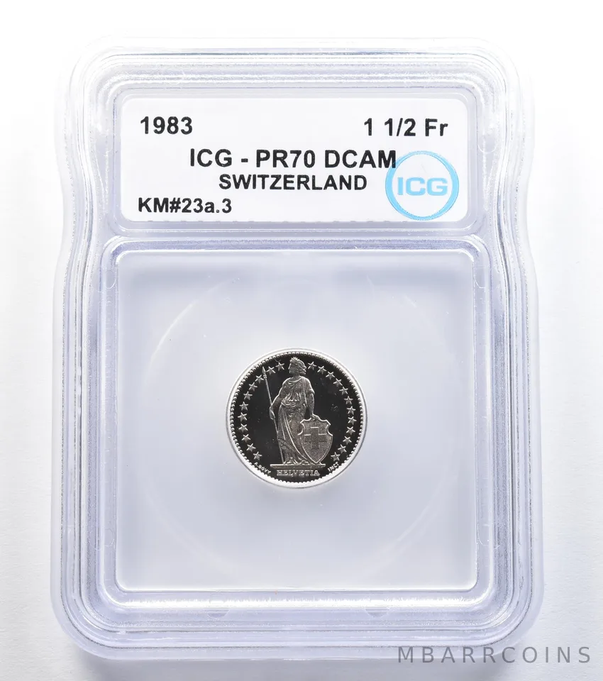 1983 Switzerland 1/2 Franc KM#23a.3 PR70 DCAM ICG *7946