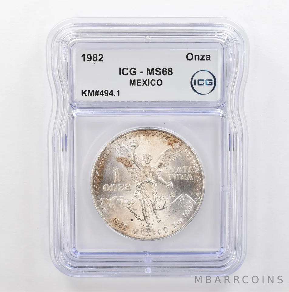 1982 Mo Mexico 1 Onza Silver Libertad KM#494.1 MS68 ICG Peripheral Tone *5336