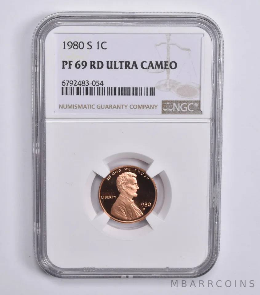 1980-S Lincoln Memorial Cent 1c PF69 RD UCAM NGC Brown Lbl