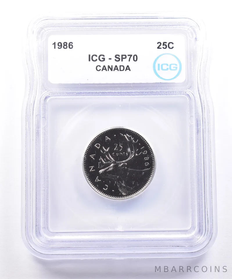 1986 Canada 25 Cents Caribou SP70 ICG