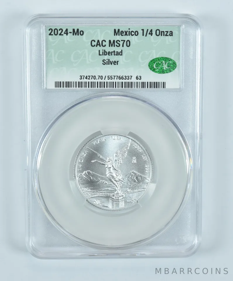 2024 Mo Mexico 1/4 Onza Silver Libertad MS70 CAC CACg