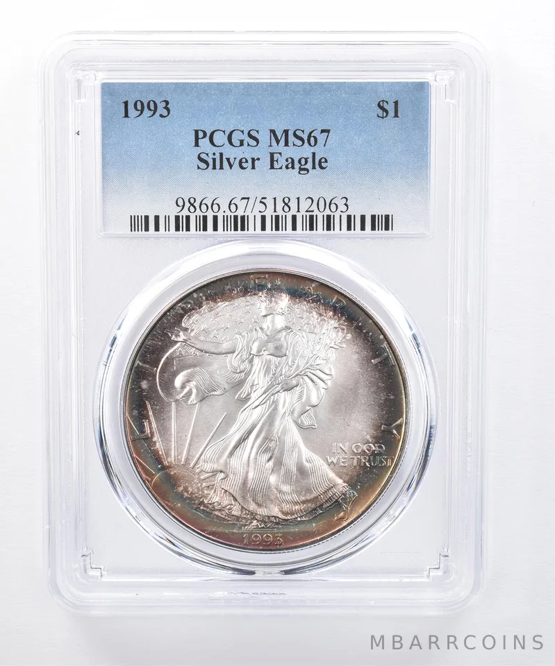 1993 American Silver Eagle MS67 PCGS Peripheral Tone *8285