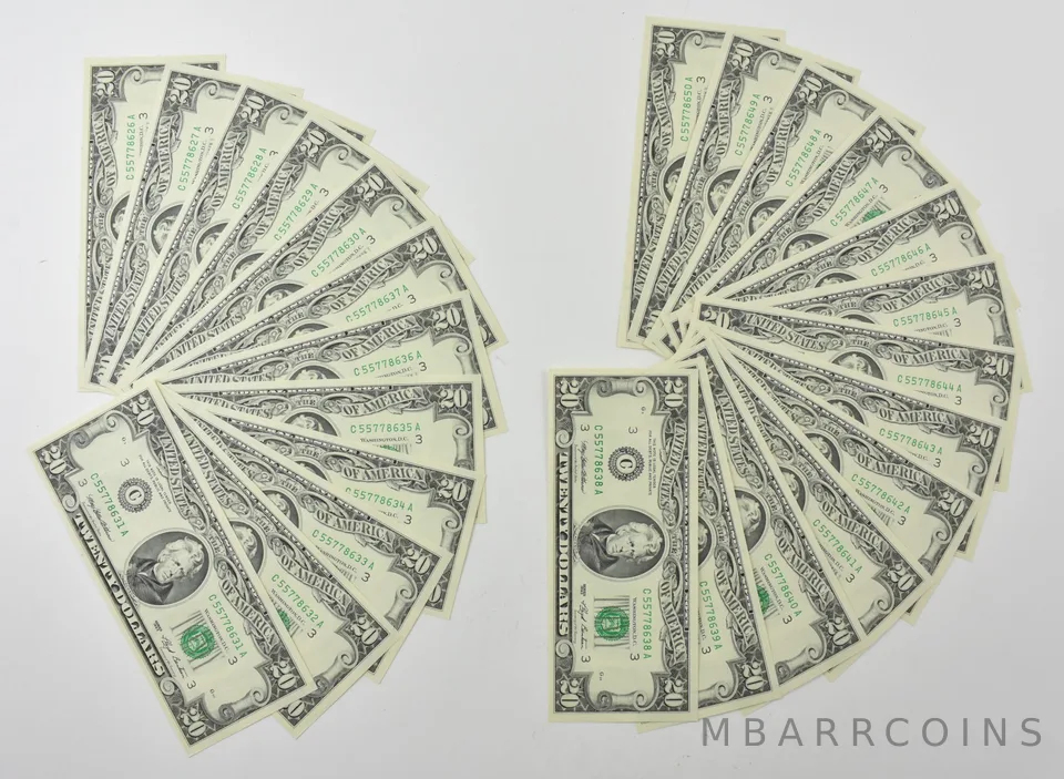 (25) 1993 $20 Philadelphia PA FRN Consecutive Serial Numbers C55778626-50A *8876