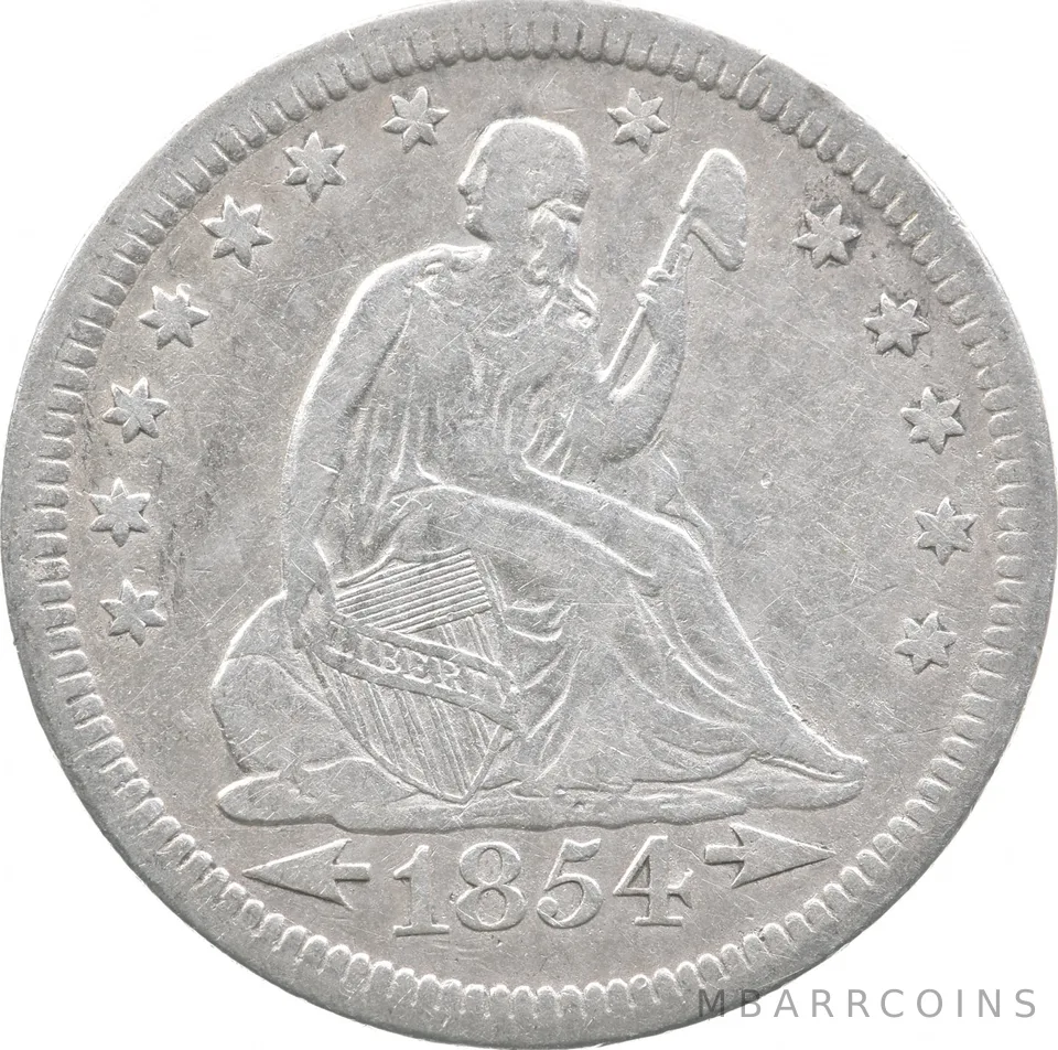 1854 Seated Liberty Quarter Arrows *7616