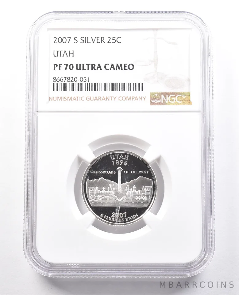 2007-S Washington State Quarter Utah Silver PF70 UCAM NGC Brown Label