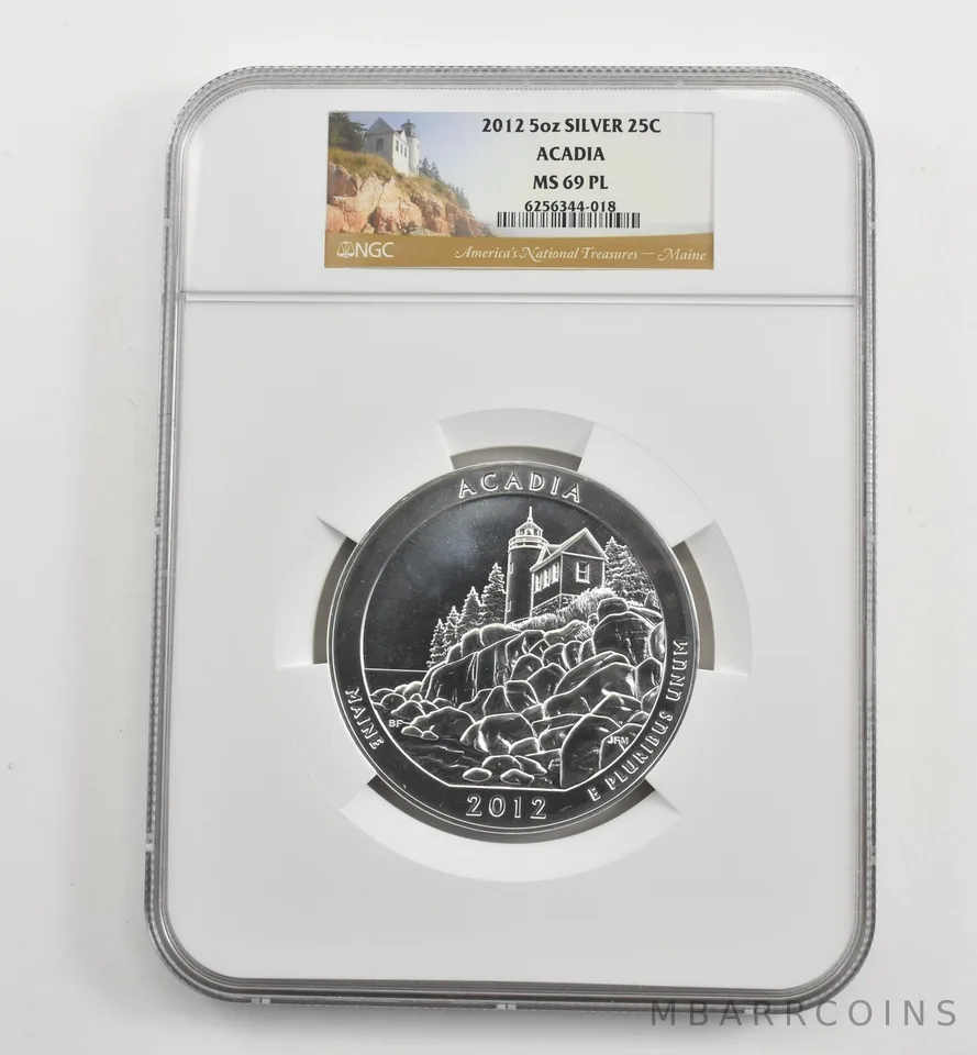 2012 5 Oz Silver Quarter America The Beautiful Acadia MS69 PL NGC *1659