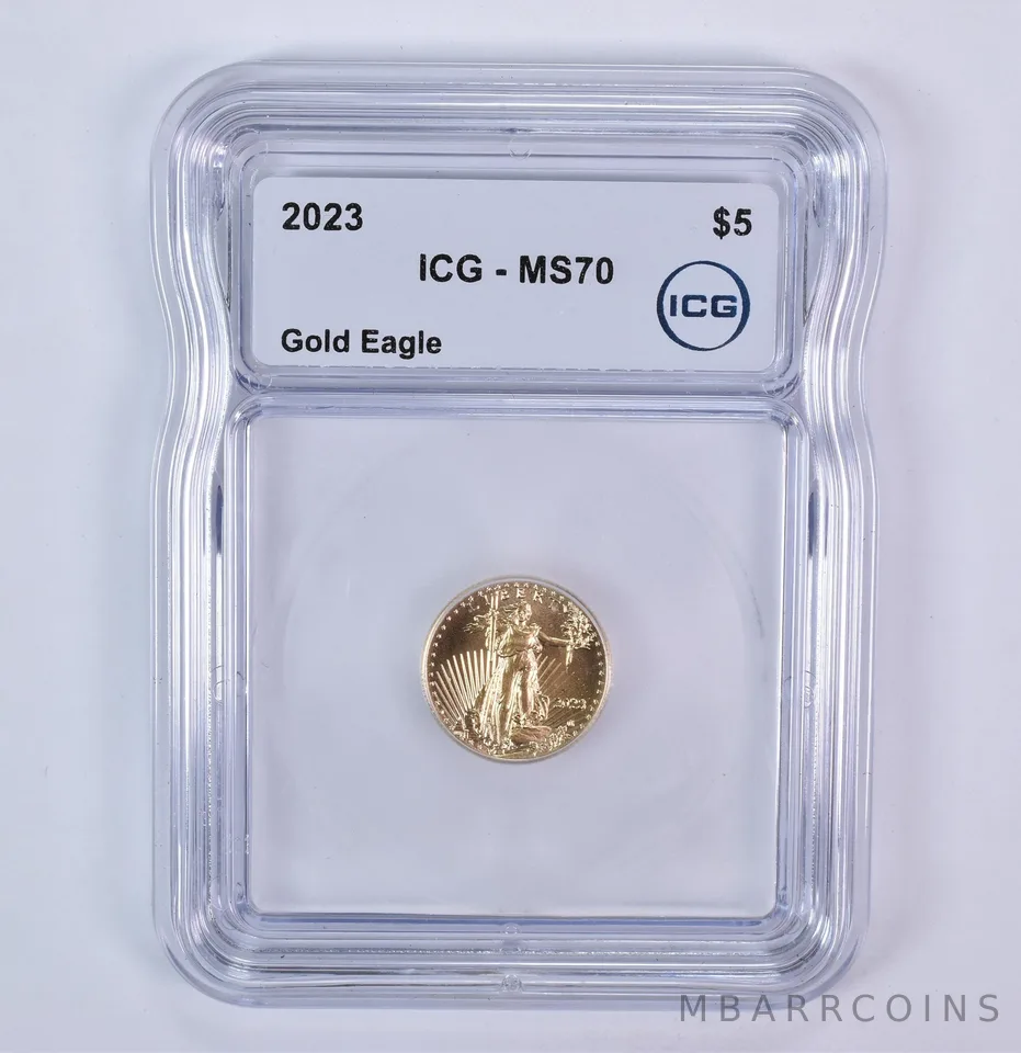 2023 $5 American Gold Eagle 1/10 Oz Gold MS70 ICG