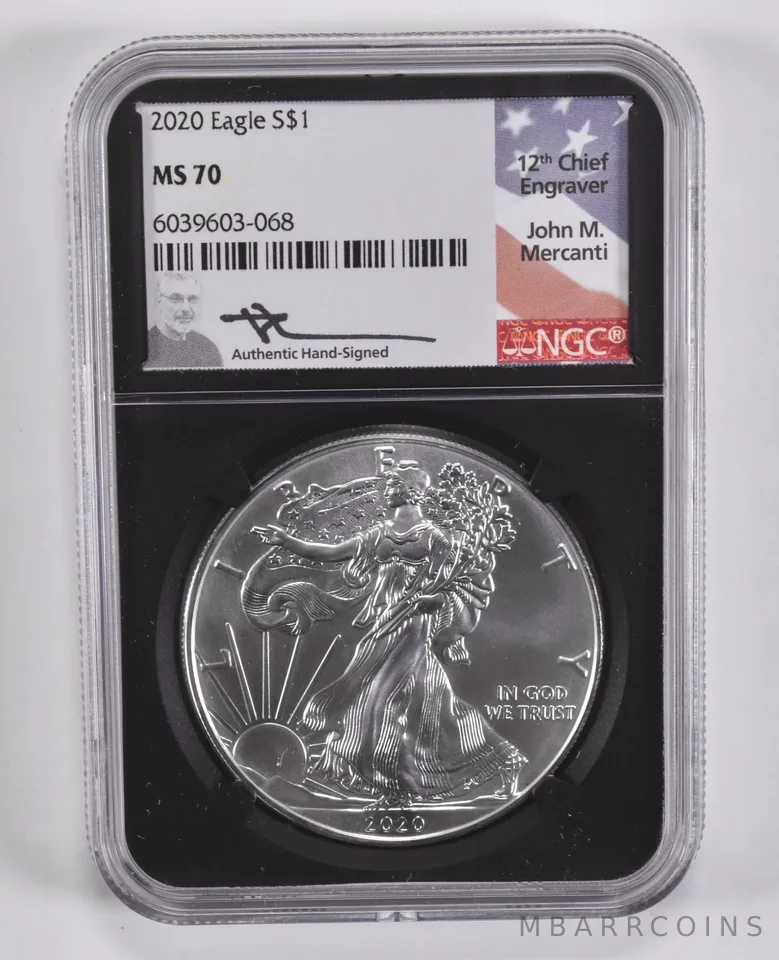 2020 American Silver Eagle MS70 NGC Special Label Signed John M. Mercanti