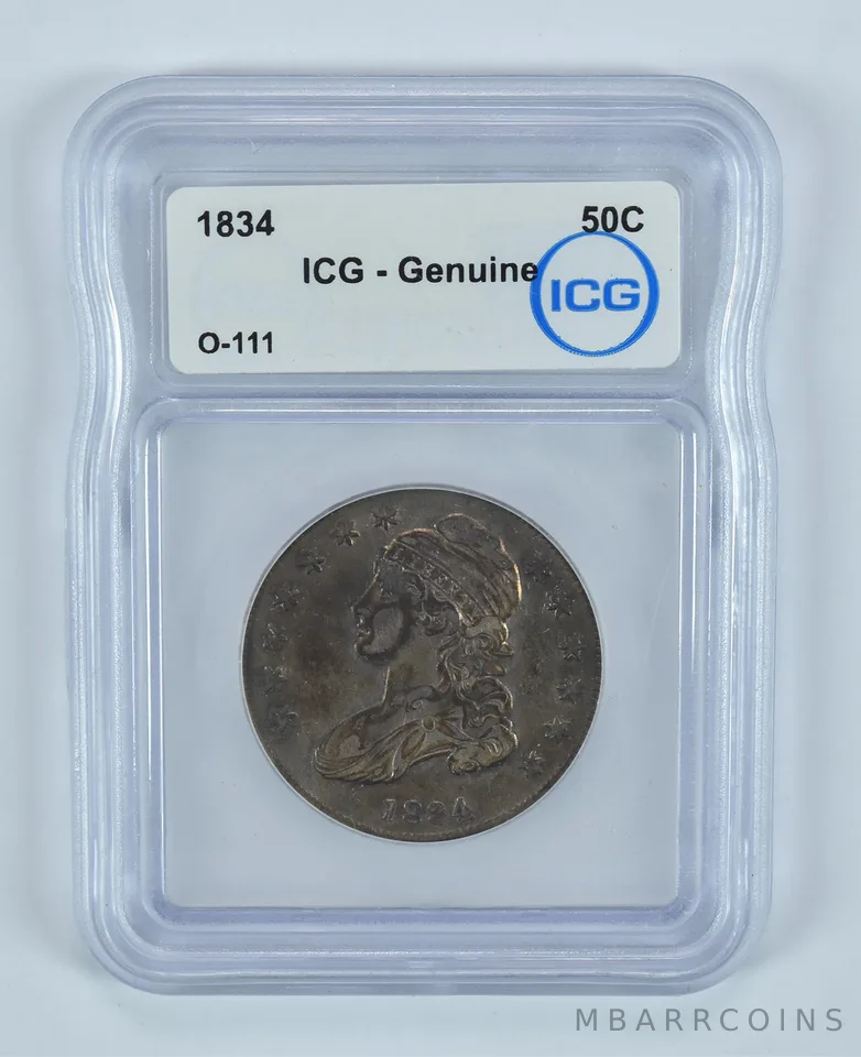 1834 Capped Bust Half Dollar O-111 Genuine ICG *9025