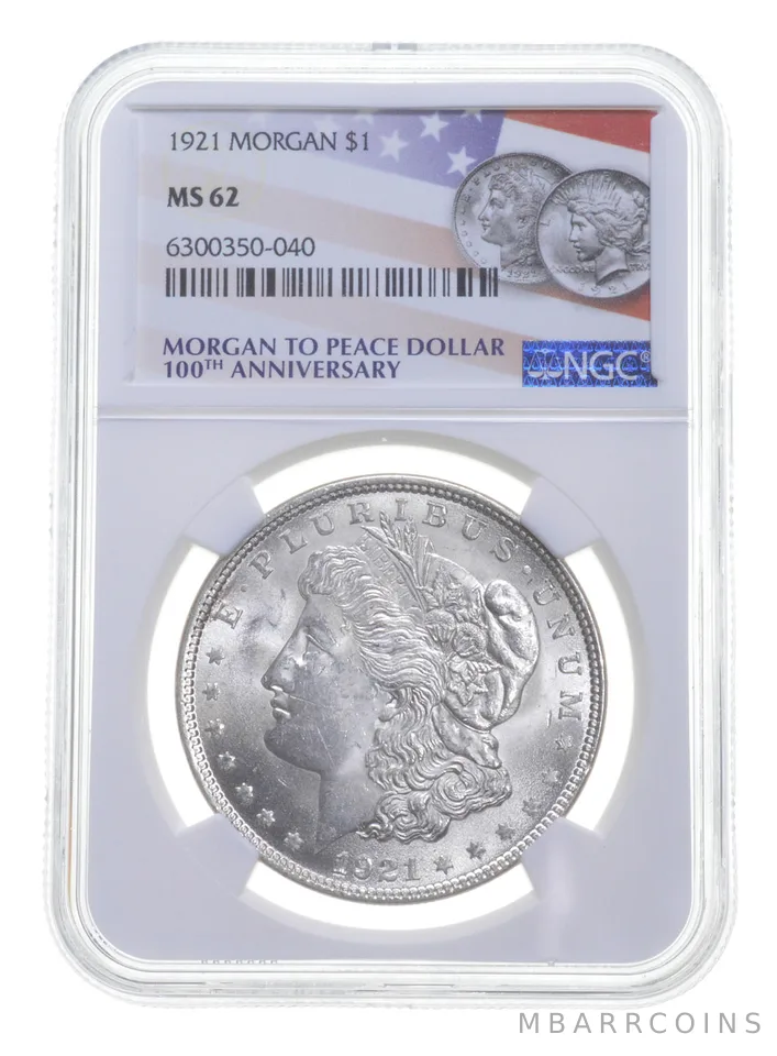 1921 Morgan Silver Dollar MS62 NGC 100th 2021 Label Philadelphia