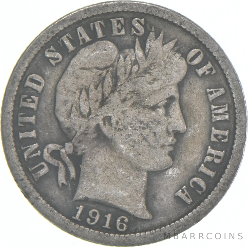 1916-P Barber Dime 90% Silver Average Circ