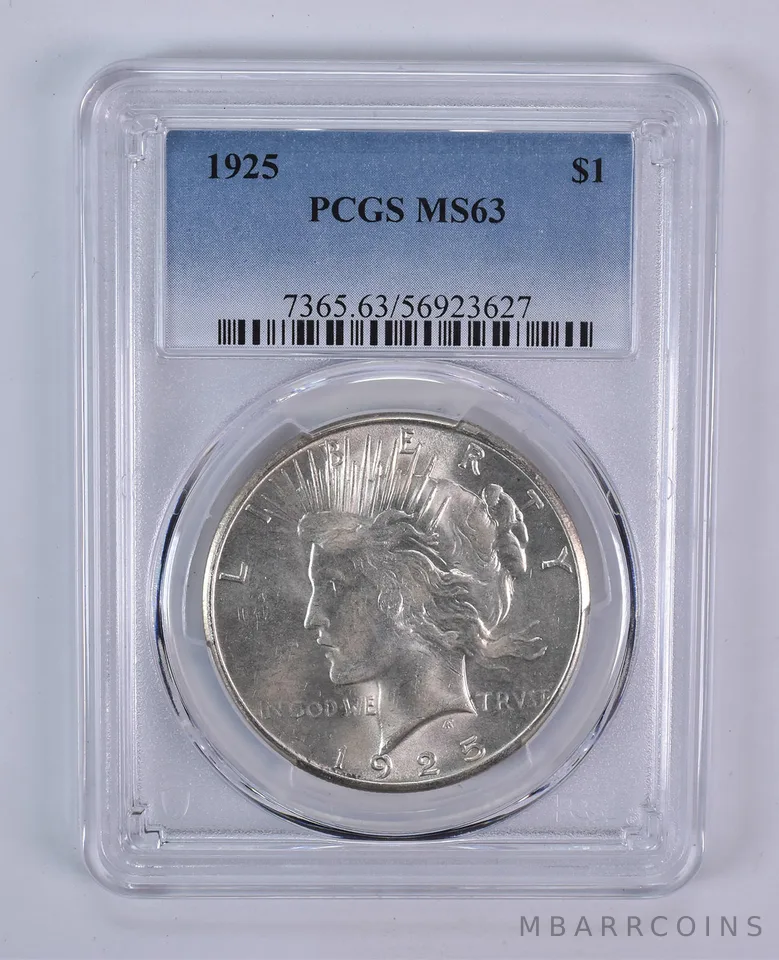 1925 Peace Silver Dollar MS63 PCGS Blue Label