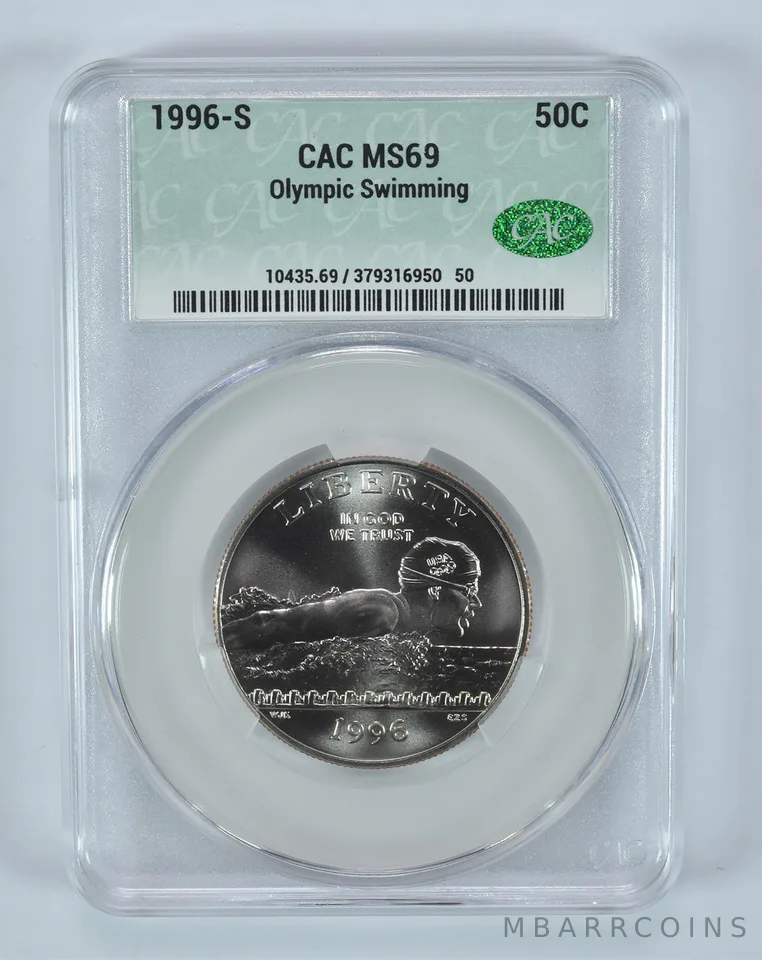1996-S Olympic Swimming Commemorative Half Dollar MS69 CAC CACg