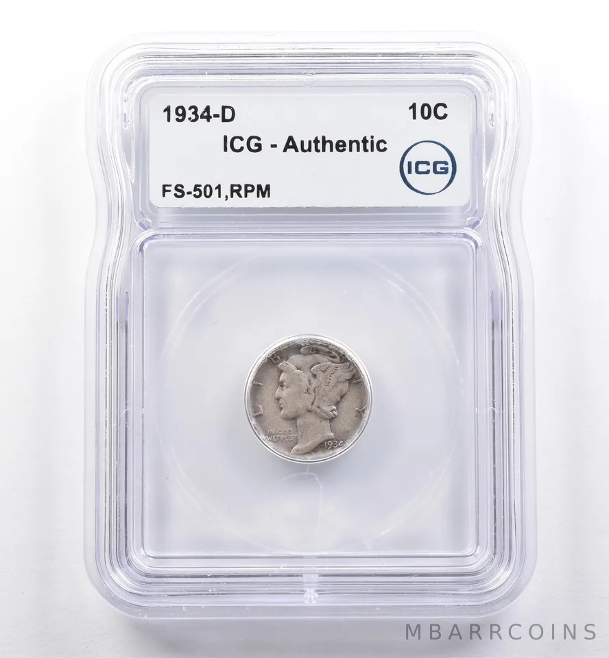 1934-D Mercury Dime FS-501 RPM Authentic ICG *6001