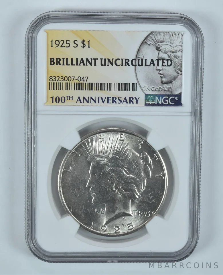 1925-S Peace Silver Dollar BU NGC 100th Anniversary Label