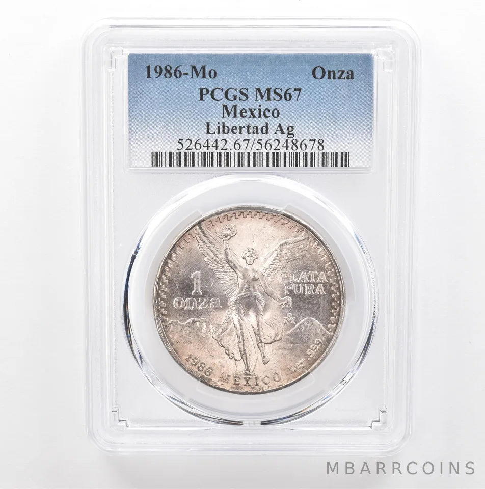 1986 Mo Mexico 1 Onza Silver Libertad MS67 PCGS Beautiful Tone *5396
