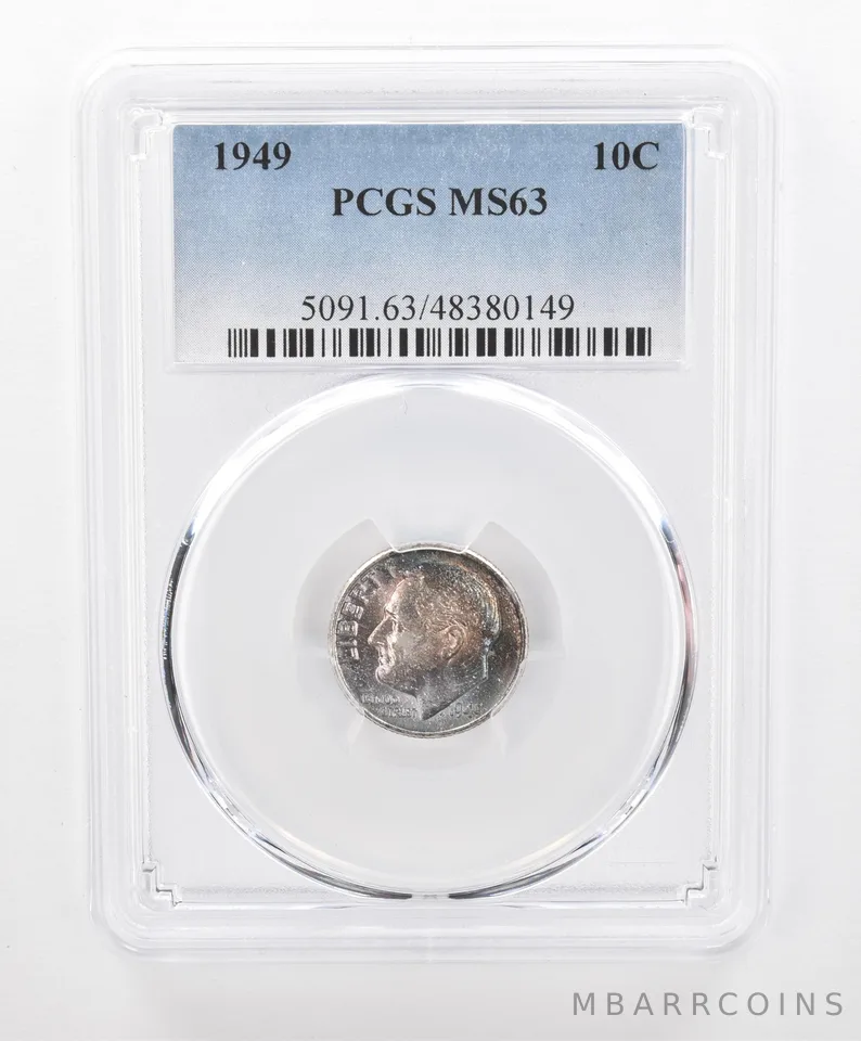 1949 Roosevelt Dime MS63 PCGS Beautiful Tone *2725