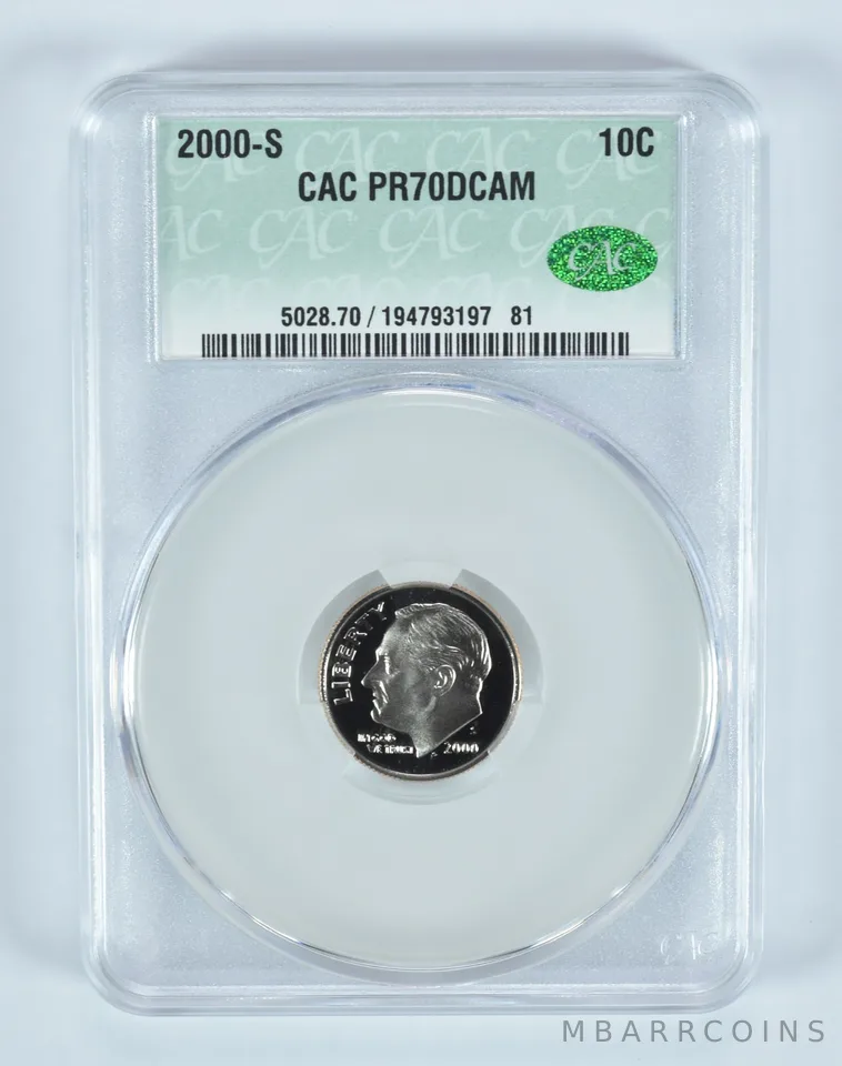 2000-S Roosevelt Dime PR70 DCAM CAC CACg