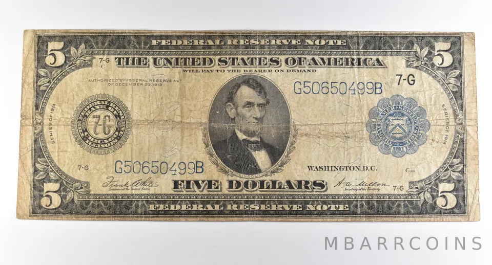 1914 $5 Chicago IL FRN Large Note Blue Seal *3710
