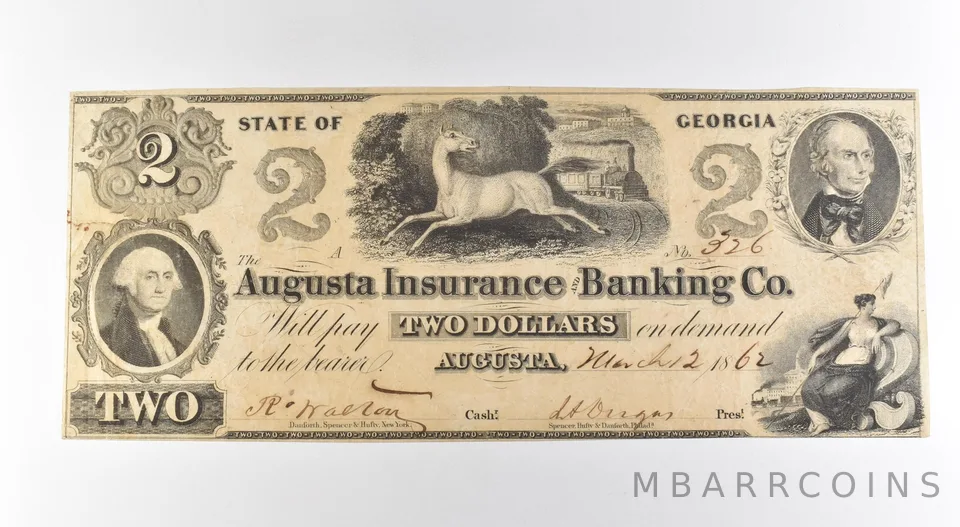 1862 $2 Augusta Insurance & Banking GA Obsolete Note *3156