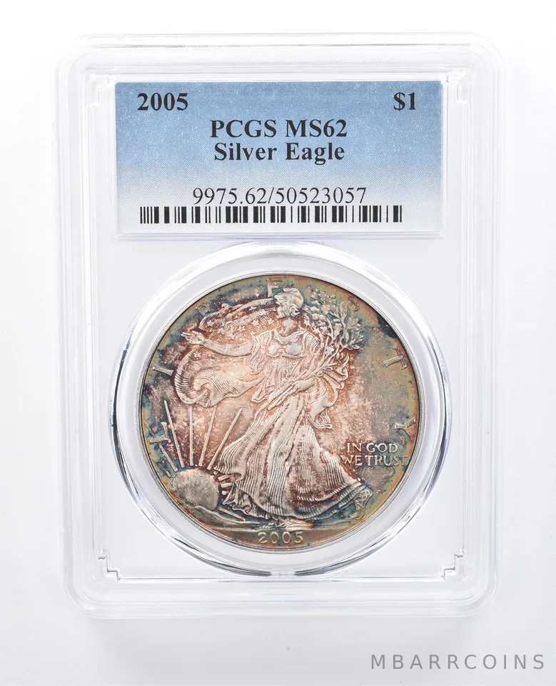 2005 American Silver Eagle MS62 PCGS Mottled Tone *8188