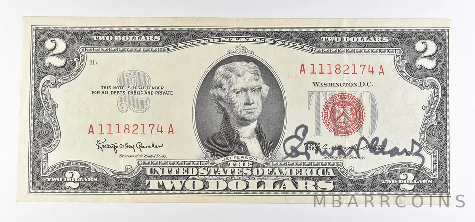 1963 $2 US Note Red Seal Courtesy Signature *0912