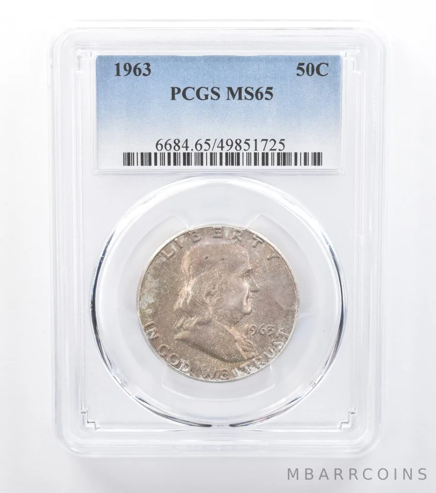1963 Franklin Half Dollar MS65 PCGS Rainbow Tone *7758