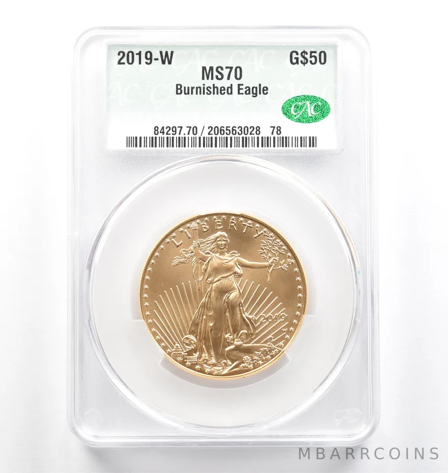 2019-W $50 Burnished Gold Eagle 1 Oz Gold MS70 CAC CACg *9820