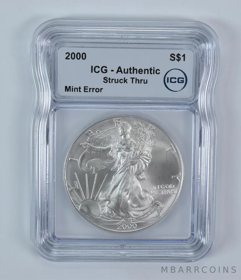 2000 American Silver Eagle Mint Error Struck Thru Authentic ICG