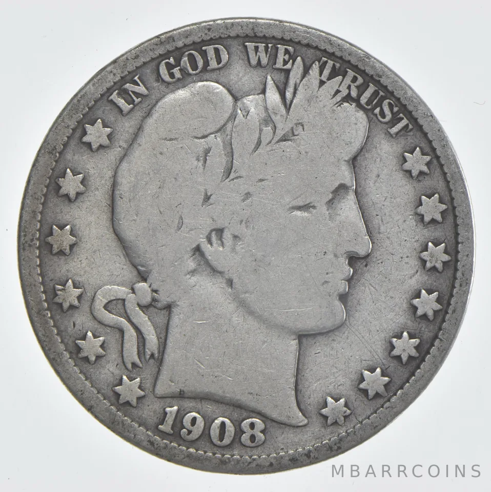 1908 (P) Barber Half Dollar 90% Silver VG Condition
