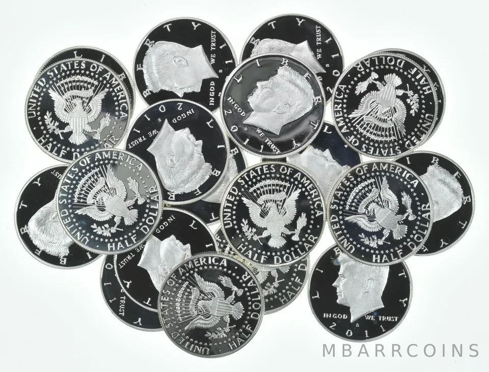 Lot (20) 2011-S Kennedy Half Dollar Proof 90% Silver $10 Face Value