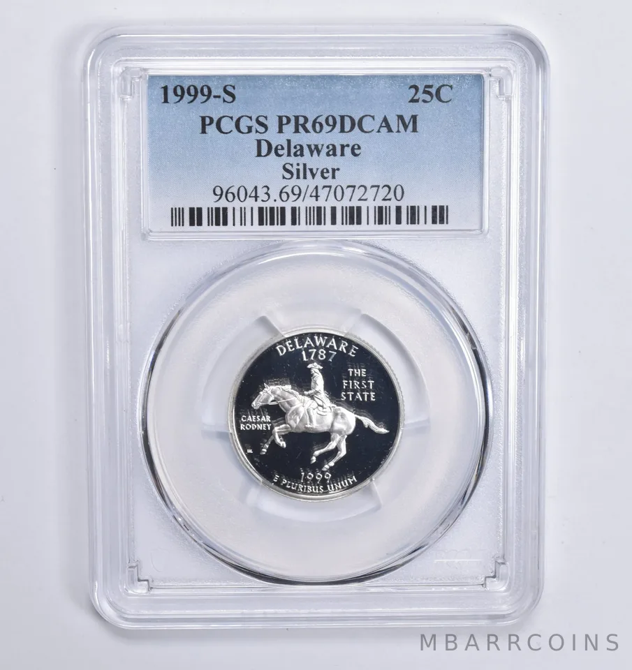 1999-S Silver Delaware Quarter PR69 DCAM PCGS Blue Lbl