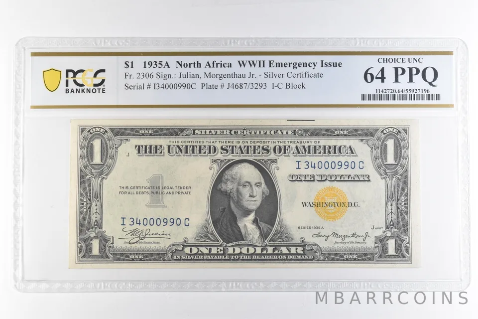 1935 A $1 Silver Certificate North Africa WWII Fr#2306 Unc 64 PPQ PCGS *6911