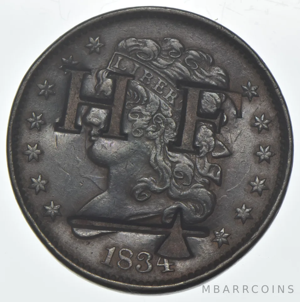 1834 Classic Head Half Cent - Counterstamped HF a8393