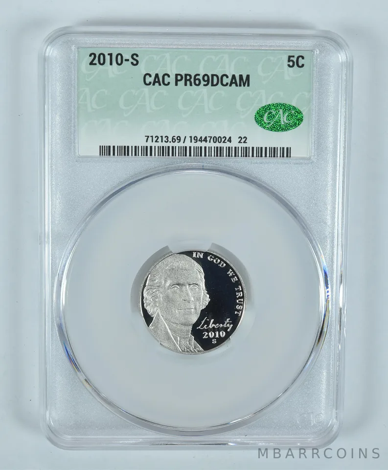 2010-S Jefferson Nickel PR69 DCAM CAC CACg