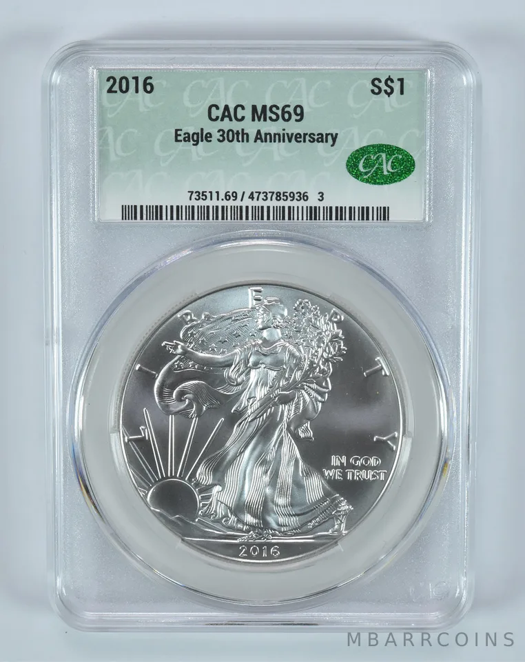 2016 American Silver Eagle 30th Anniversary MS69 CAC CACg
